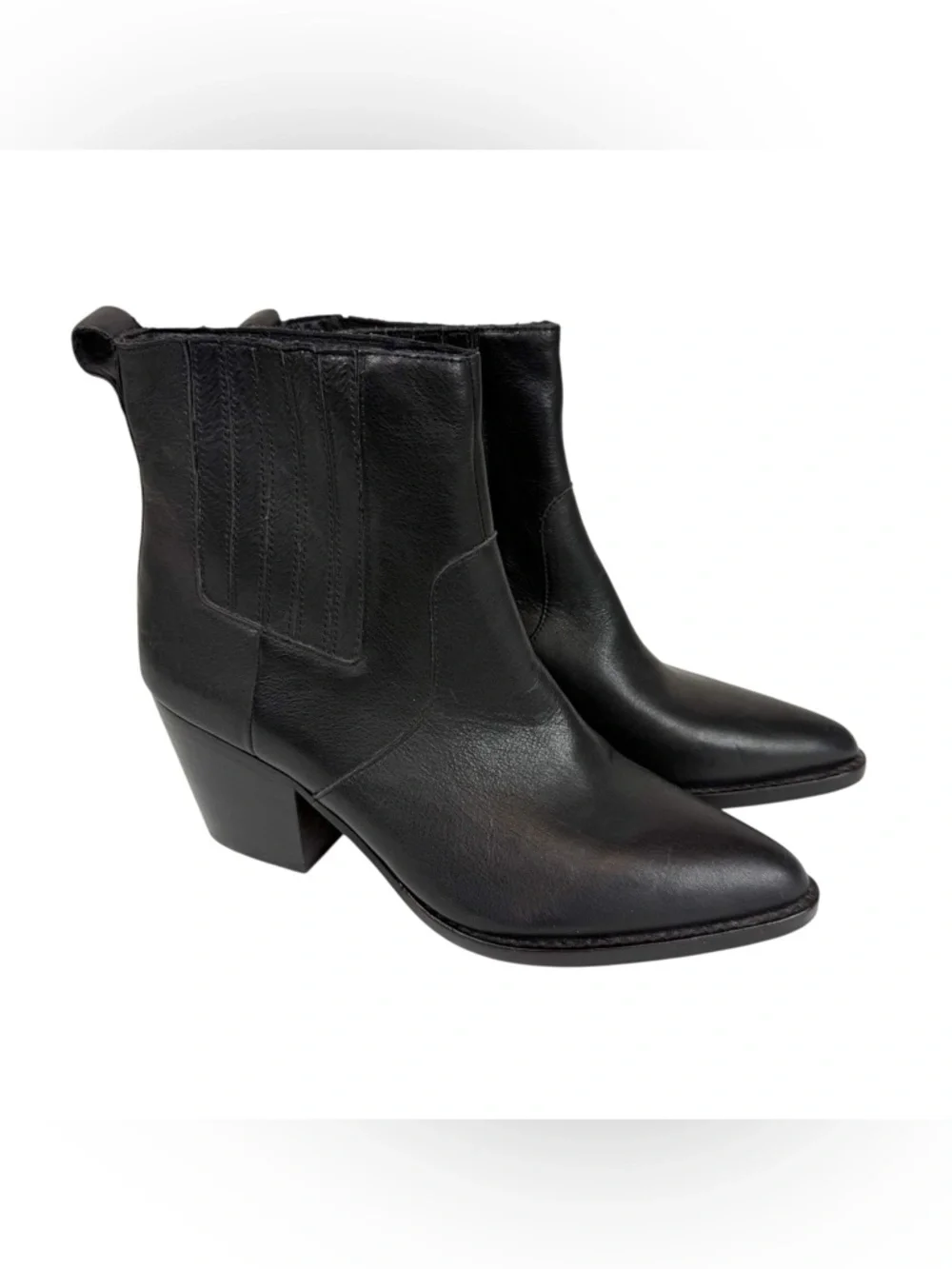 J. Crew Black Leather Point‎ Toe Heeled Chelsea Western Ankle Boots Size 8